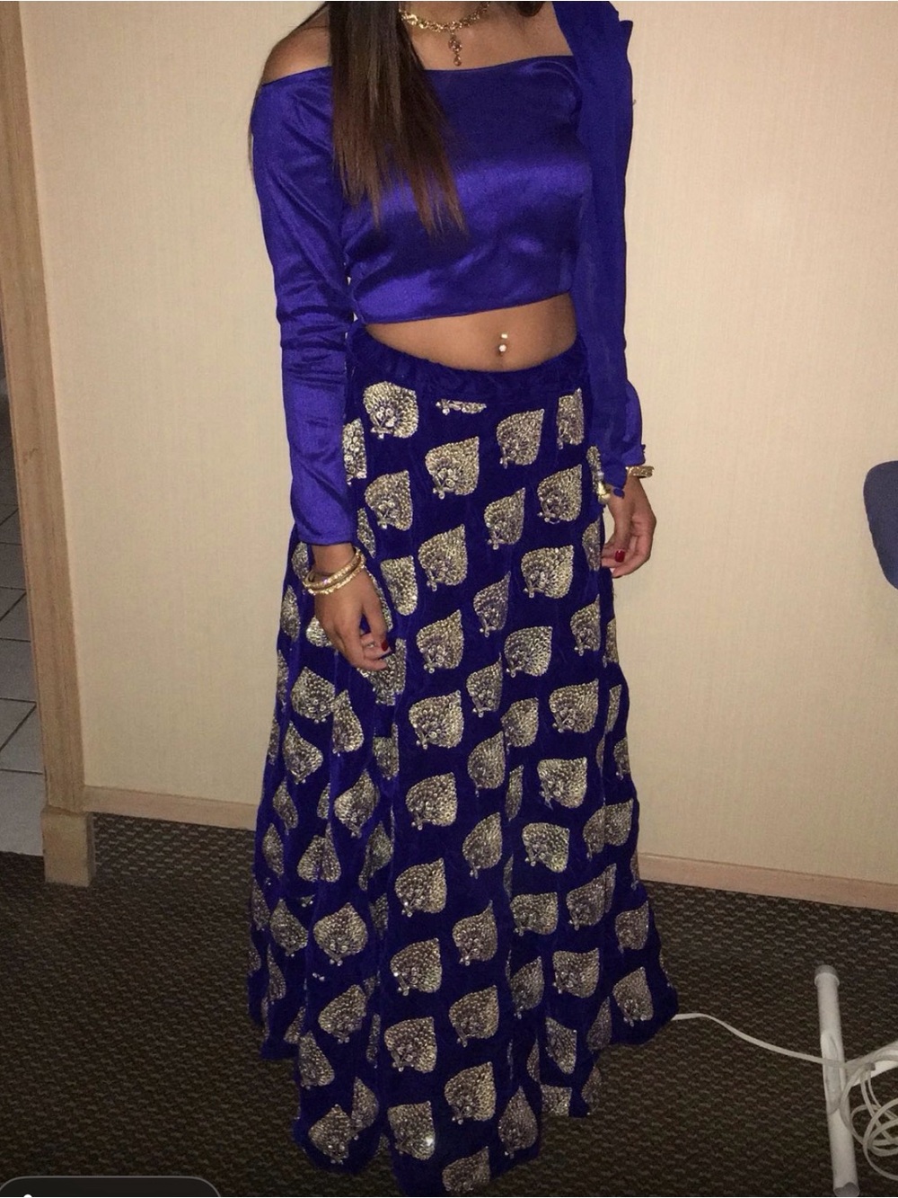 Royal Blue Maxi Skirt with Gold Motif